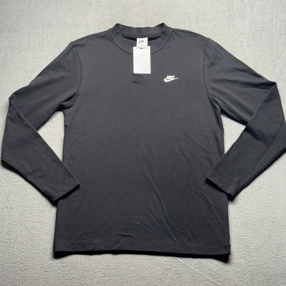 Nike Mens Sportswear Henley Long Sleeve Shirt Black FZ6630-010 Size Small NWT